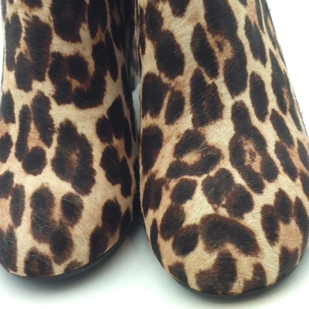 Tory‎ Burch Laila Leopard Calf Hair Ankle Boots Size 6 Block Heel Bow Tie NWOT
